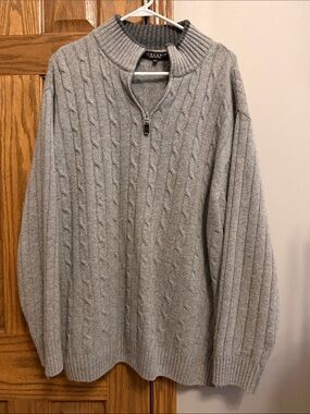Iceland Men's Light Gray Cable-Knit Zip Pullover Sweater XXL